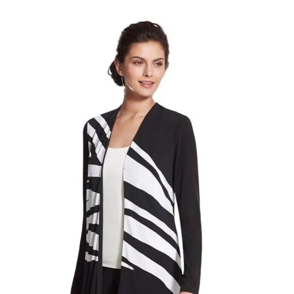 NWT Chico's Womens Knit Kit Zebra Print Optic White Black Jacket - Size 2 12/14 - Picture 4 of 11